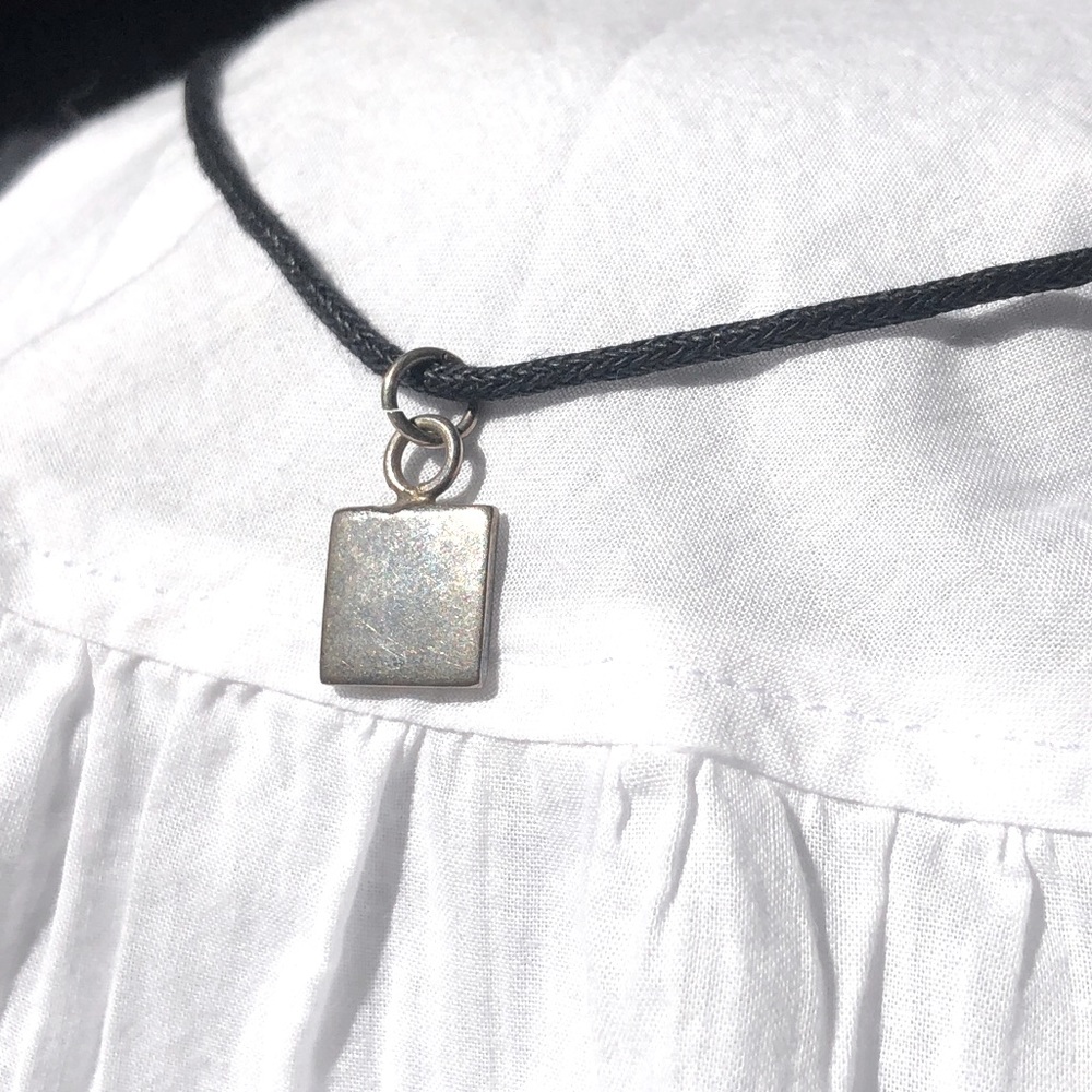 Monogrammable! Y2K! Silver Square Necklace on Black Cord